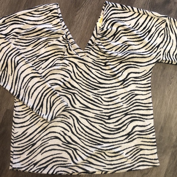 Anthropologie (M) Maeve Zebra-Striped V-neck Knit Top - Picture 5 of 12